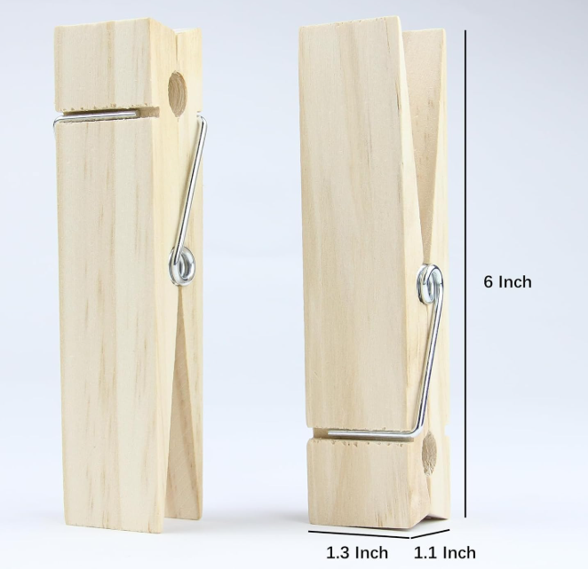 6-Piece Heavy-Duty Large Wooden Clothespins - Image 2
