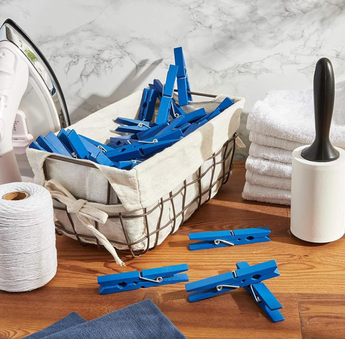 100-Piece Navy Blue Mini Wooden Clothespins for Laundry and Crafts