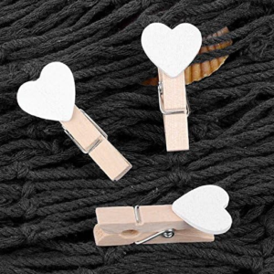 100-Piece White Mini Heart-Shaped Wooden Clothespins with Twine
