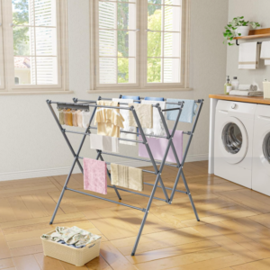 Clothes Drying Rack with 12 Drying Poles and Sock Clips